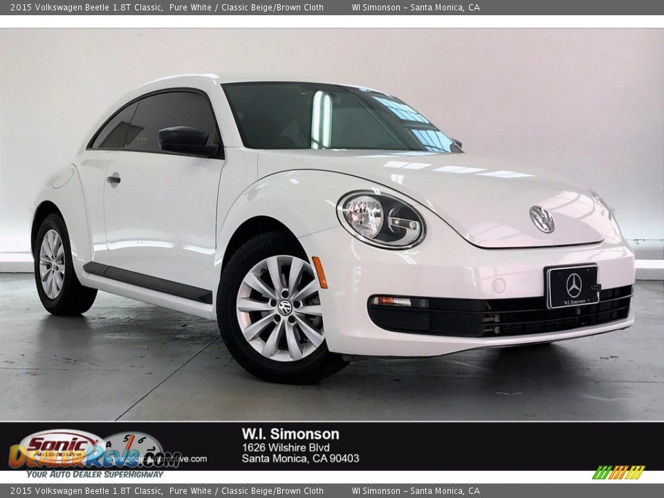 2015 Volkswagen Beetle 1.8T Classic Pure White / Classic Beige/Brown Cloth Photo #1