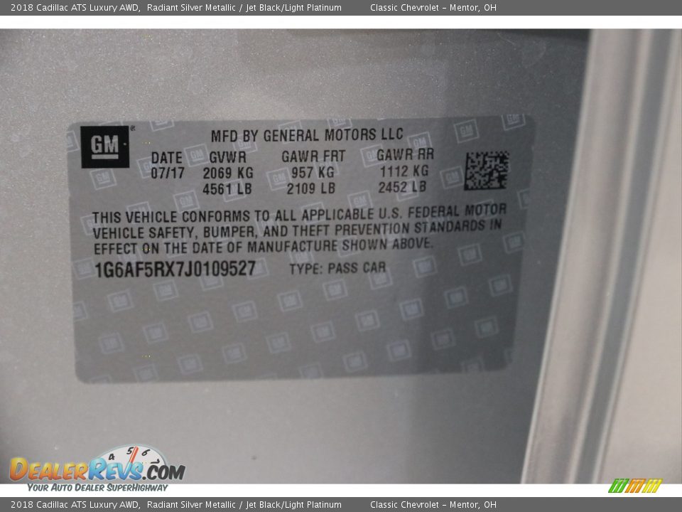 2018 Cadillac ATS Luxury AWD Radiant Silver Metallic / Jet Black/Light Platinum Photo #19