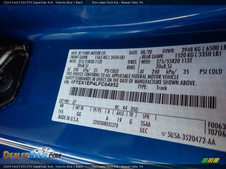 2020 Ford F150 STX SuperCab 4x4 Velocity Blue / Black Photo #11