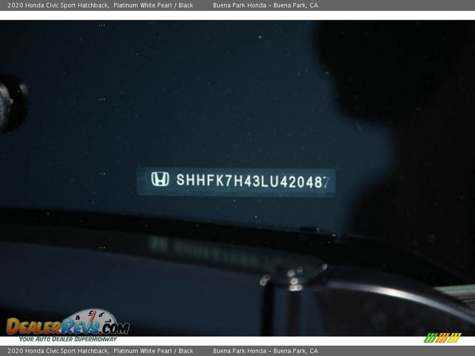 2020 Honda Civic Sport Hatchback Platinum White Pearl / Black Photo #36