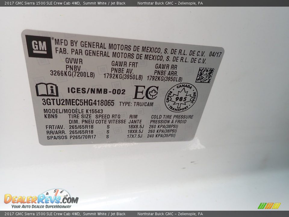 2017 GMC Sierra 1500 SLE Crew Cab 4WD Summit White / Jet Black Photo #14