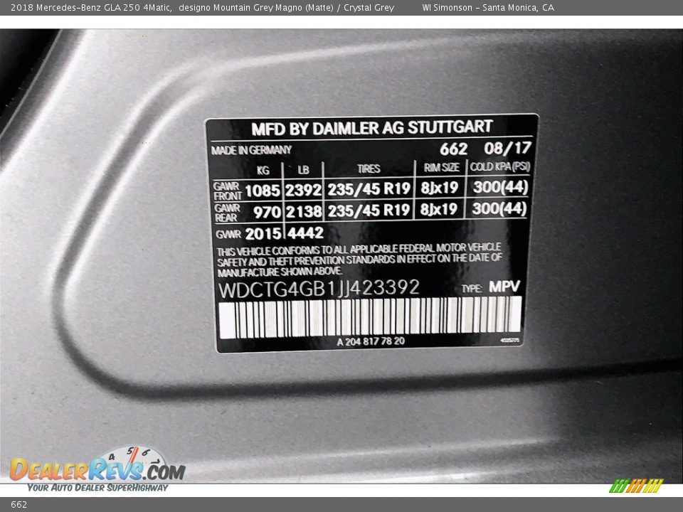 Mercedes-Benz Color Code 662 designo Mountain Grey Magno (Matte)