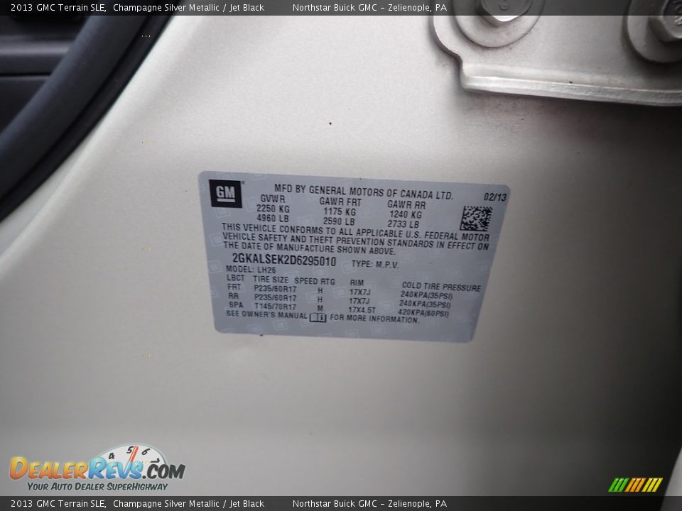 2013 GMC Terrain SLE Champagne Silver Metallic / Jet Black Photo #15
