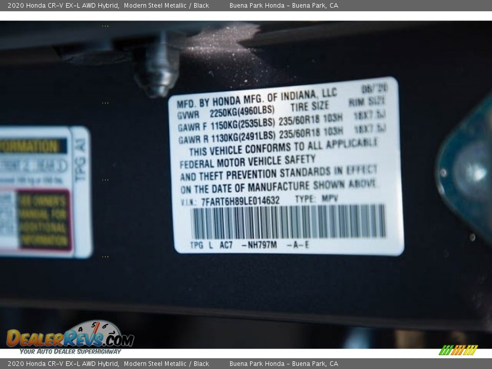 2020 Honda CR-V EX-L AWD Hybrid Modern Steel Metallic / Black Photo #36
