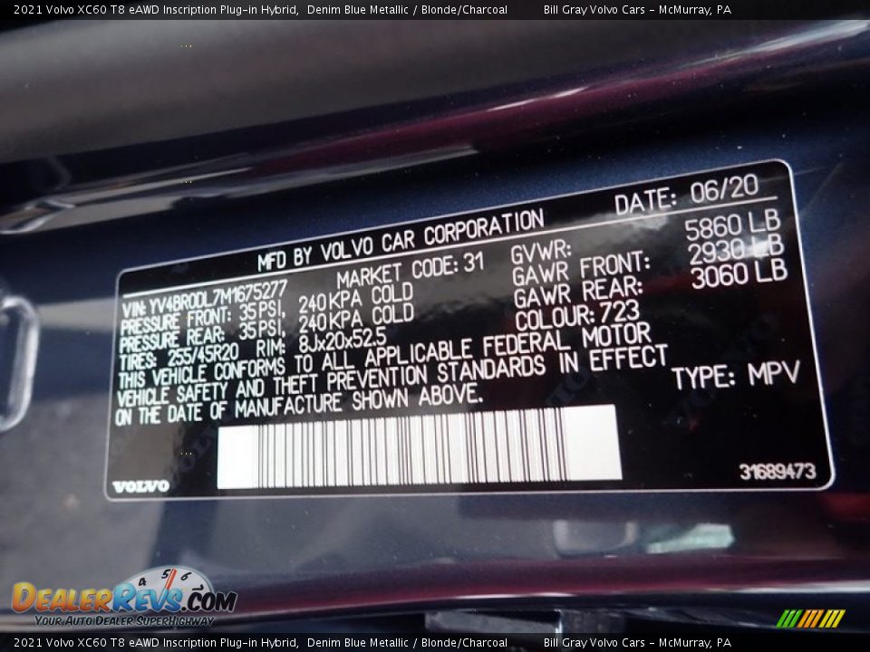 2021 Volvo XC60 T8 eAWD Inscription Plug-in Hybrid Denim Blue Metallic / Blonde/Charcoal Photo #11