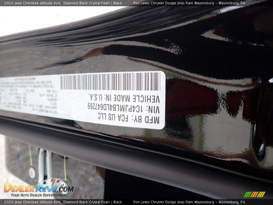 2020 Jeep Cherokee Altitude 4x4 Diamond Black Crystal Pearl / Black Photo #14