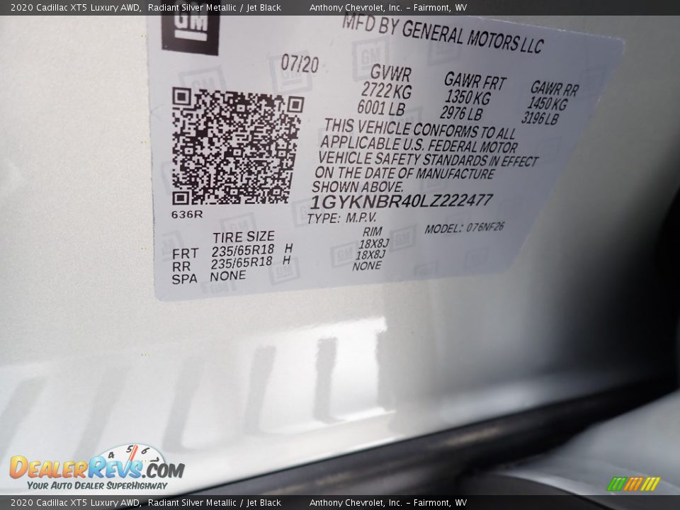 2020 Cadillac XT5 Luxury AWD Radiant Silver Metallic / Jet Black Photo #12