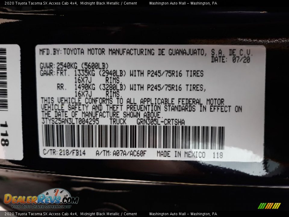 2020 Toyota Tacoma SX Access Cab 4x4 Midnight Black Metallic / Cement Photo #21