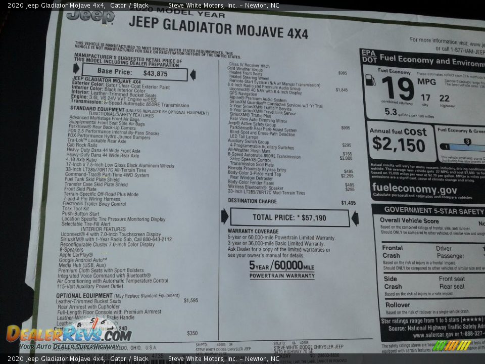 2020 Jeep Gladiator Mojave 4x4 Window Sticker Photo #29