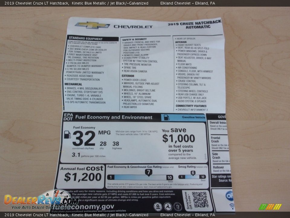 2019 Chevrolet Cruze LT Hatchback Kinetic Blue Metallic / Jet Black/­Galvanized Photo #32