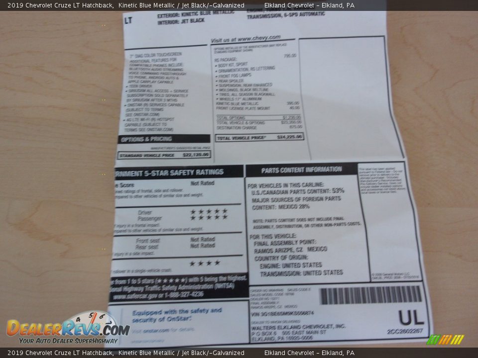 2019 Chevrolet Cruze LT Hatchback Kinetic Blue Metallic / Jet Black/­Galvanized Photo #34