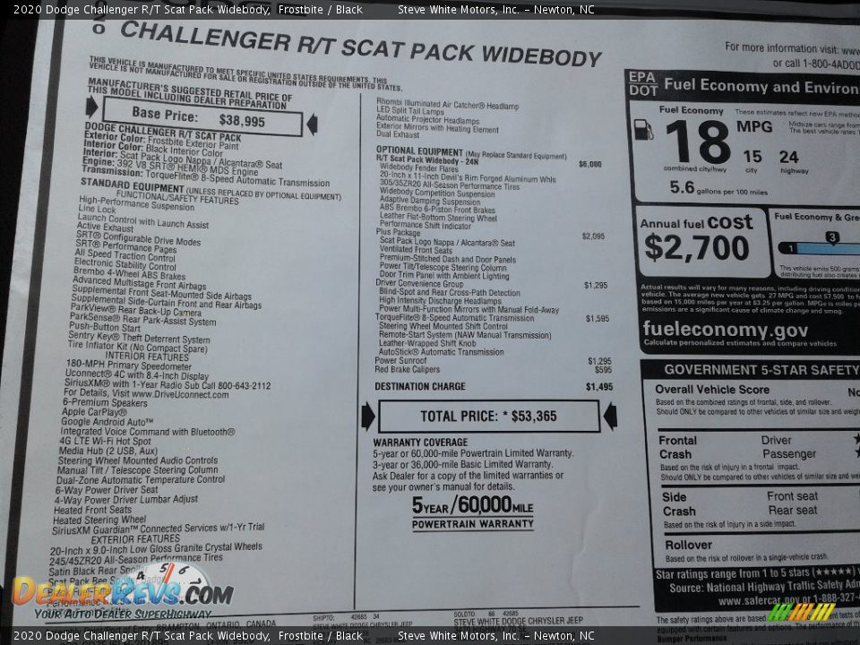 2020 Dodge Challenger R/T Scat Pack Widebody Window Sticker Photo #28
