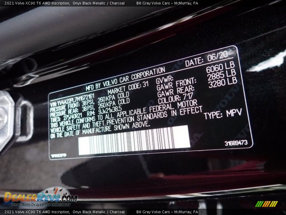 2021 Volvo XC90 T6 AWD Inscription Onyx Black Metallic / Charcoal Photo #12