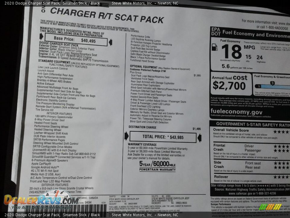 2020 Dodge Charger Scat Pack Window Sticker Photo #28