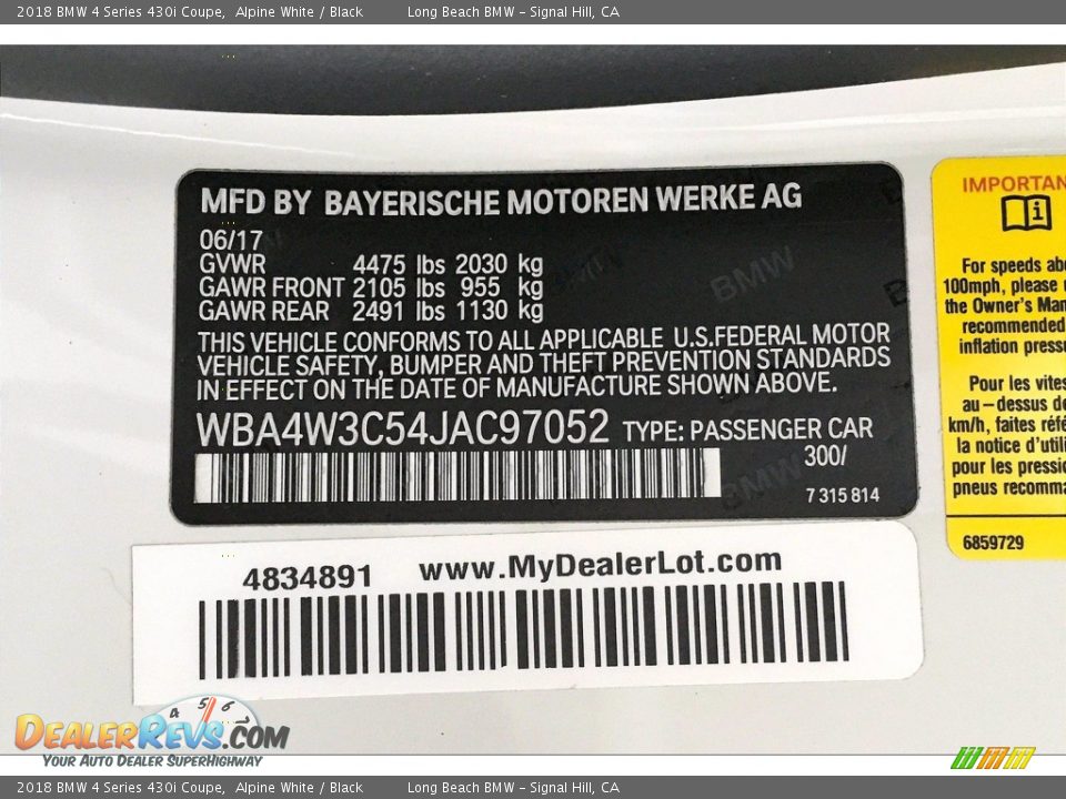 2018 BMW 4 Series 430i Coupe Alpine White / Black Photo #35