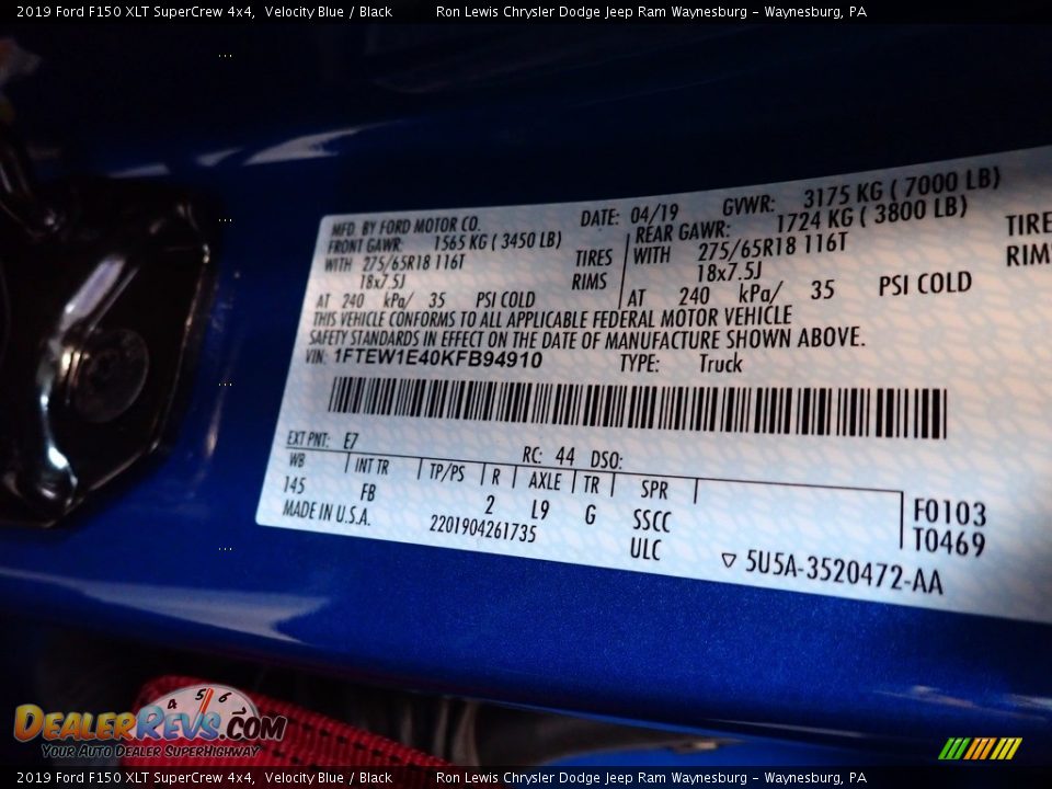 2019 Ford F150 XLT SuperCrew 4x4 Velocity Blue / Black Photo #14