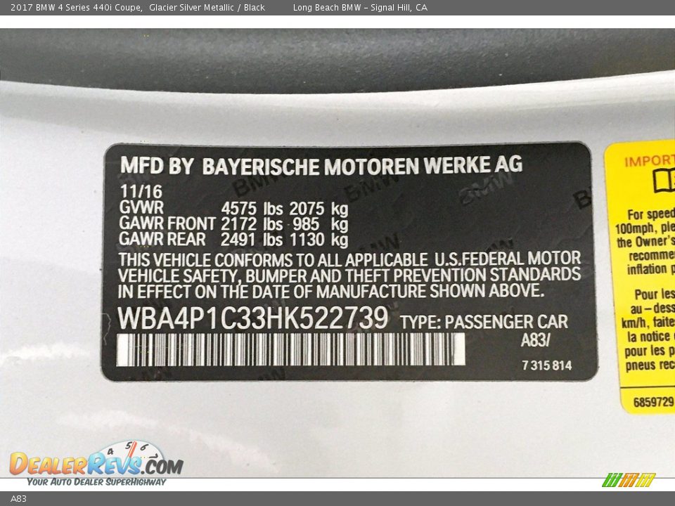 BMW Color Code A83 Glacier Silver Metallic