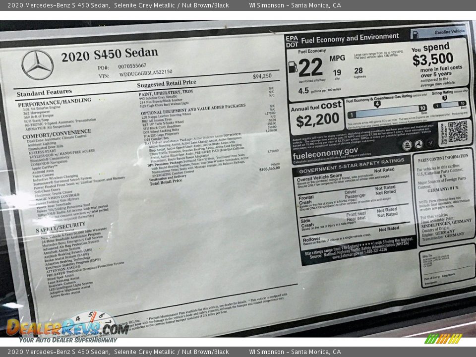 2020 Mercedes-Benz S 450 Sedan Selenite Grey Metallic / Nut Brown/Black Photo #10