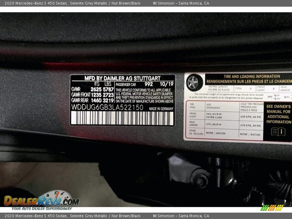 2020 Mercedes-Benz S 450 Sedan Selenite Grey Metallic / Nut Brown/Black Photo #11