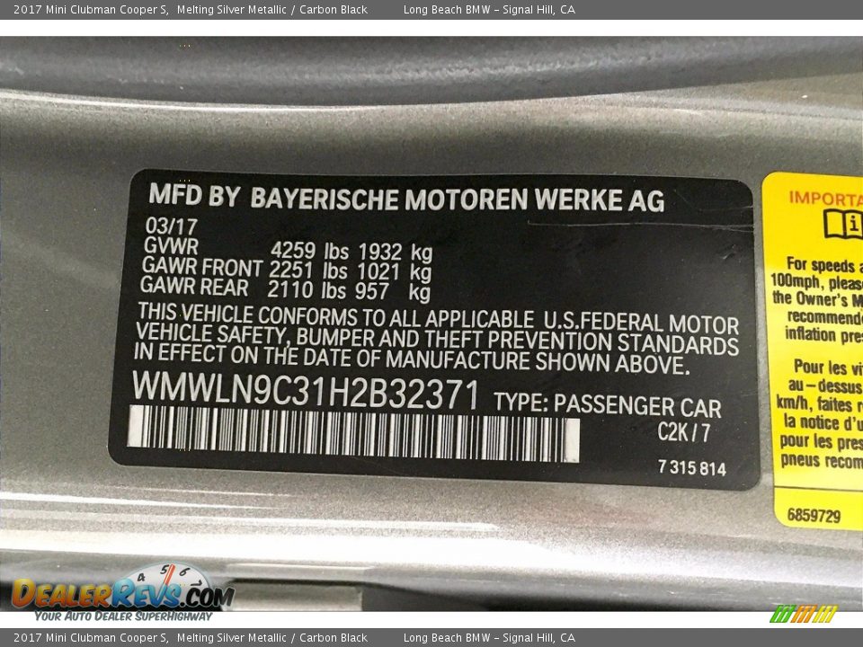 2017 Mini Clubman Cooper S Melting Silver Metallic / Carbon Black Photo #36