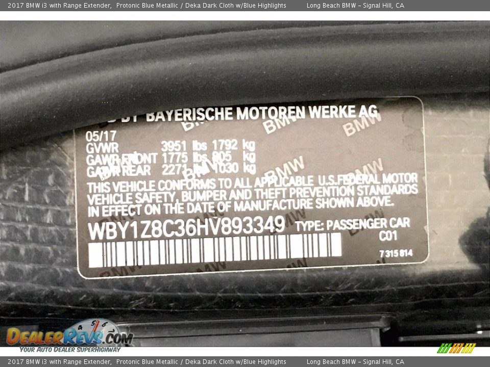 2017 BMW i3 with Range Extender Protonic Blue Metallic / Deka Dark Cloth w/Blue Highlights Photo #33