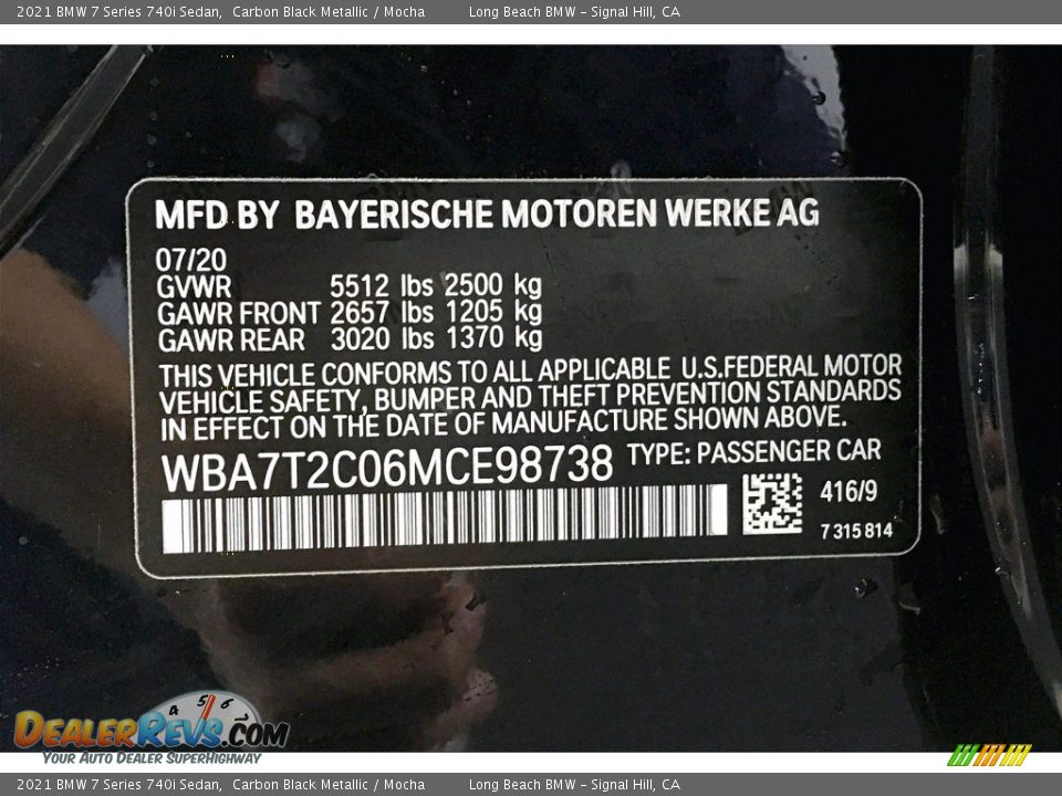 2021 BMW 7 Series 740i Sedan Carbon Black Metallic / Mocha Photo #18