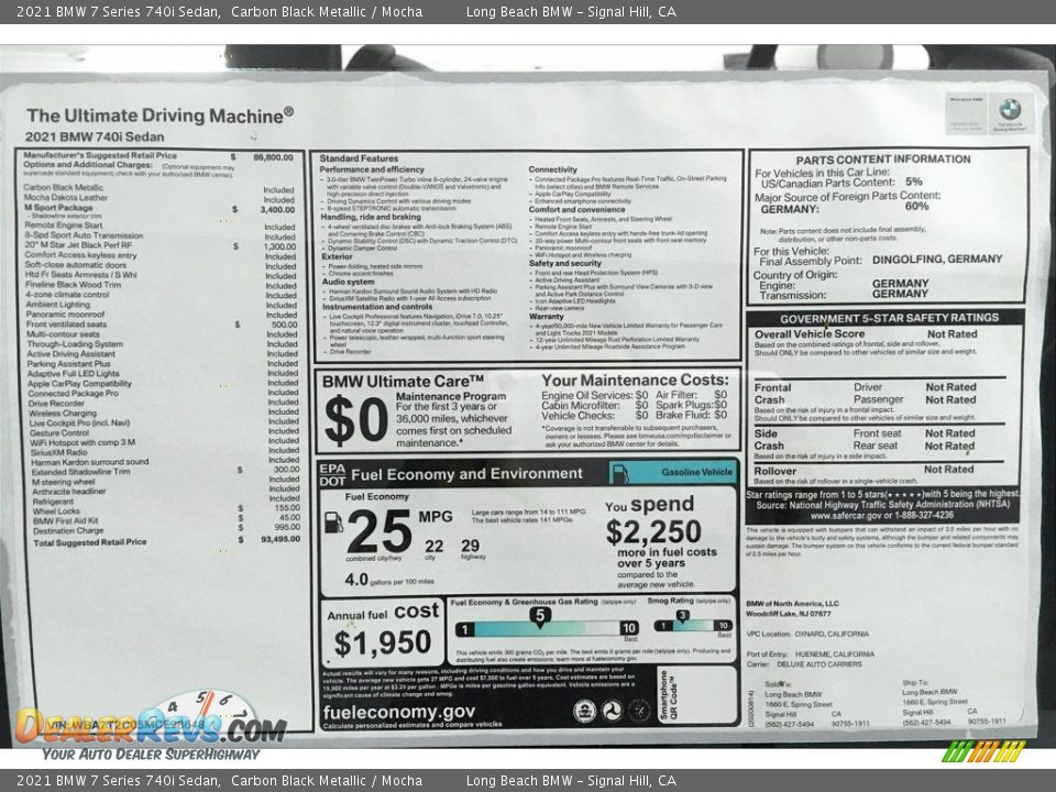 2021 BMW 7 Series 740i Sedan Window Sticker Photo #17