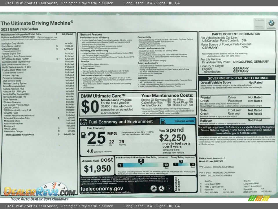 2021 BMW 7 Series 740i Sedan Window Sticker Photo #17