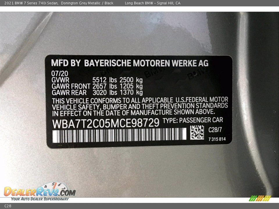 BMW Color Code C28 Donington Grey Metallic