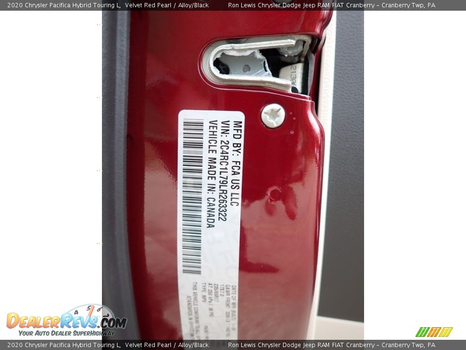 2020 Chrysler Pacifica Hybrid Touring L Velvet Red Pearl / Alloy/Black Photo #11