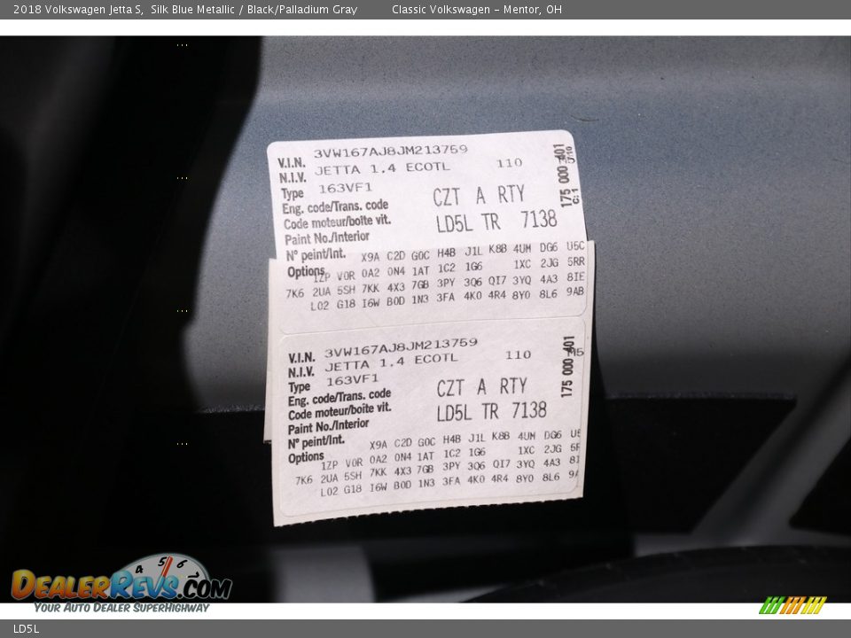 Volkswagen Color Code LD5L Silk Blue Metallic