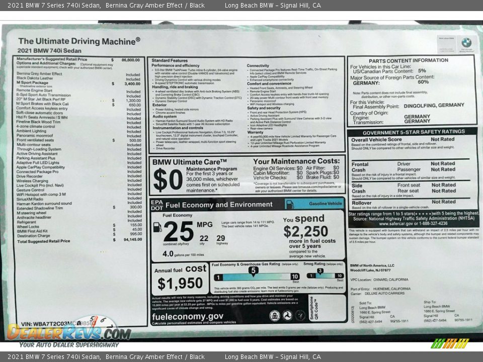 2021 BMW 7 Series 740i Sedan Bernina Gray Amber Effect / Black Photo #17