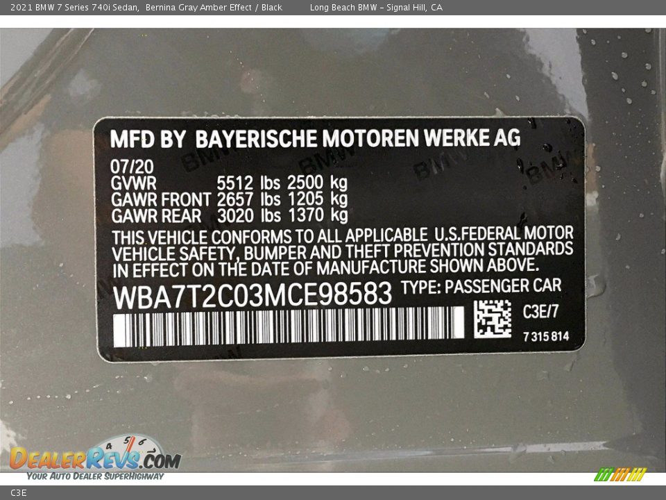 BMW Color Code C3E Bernina Gray Amber Effect