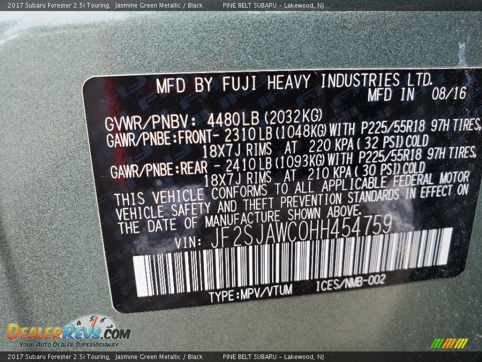 2017 Subaru Forester 2.5i Touring Jasmine Green Metallic / Black Photo #36