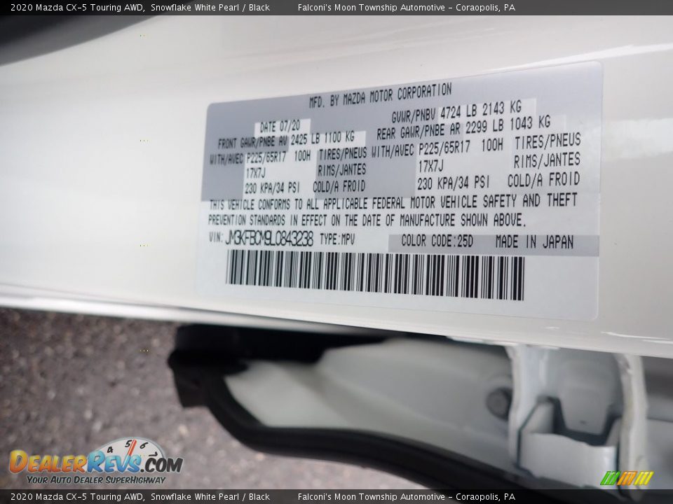 2020 Mazda CX-5 Touring AWD Snowflake White Pearl / Black Photo #12