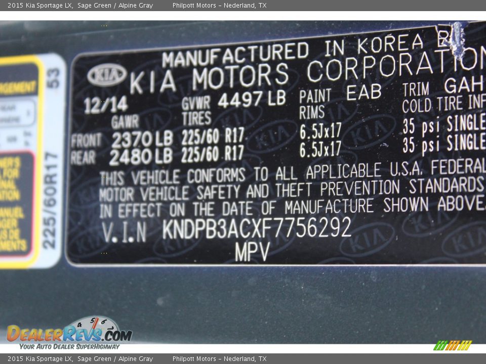 2015 Kia Sportage LX Sage Green / Alpine Gray Photo #32