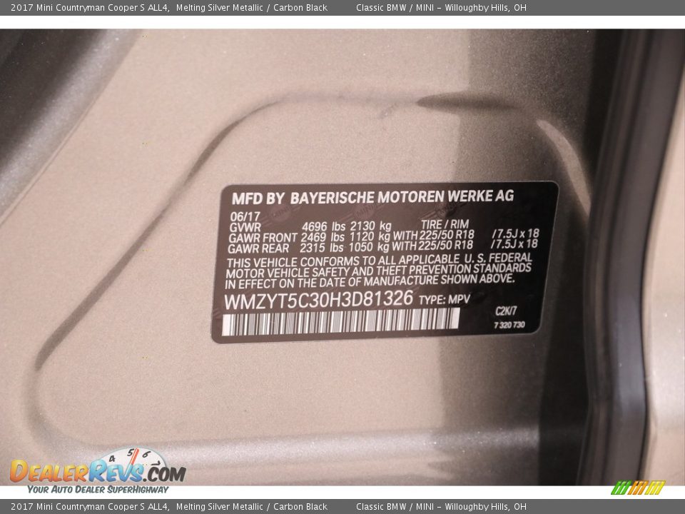 2017 Mini Countryman Cooper S ALL4 Melting Silver Metallic / Carbon Black Photo #17