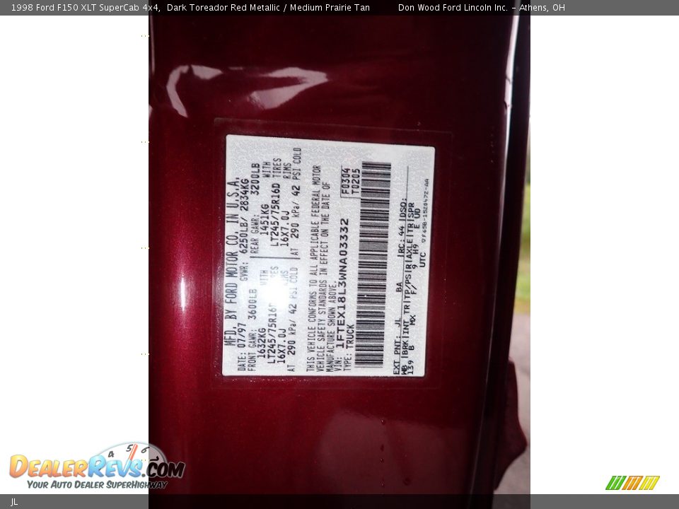 Ford Color Code JL Dark Toreador Red Metallic