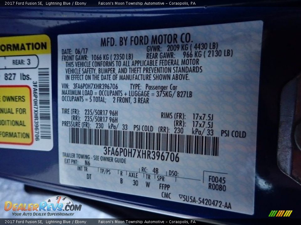 2017 Ford Fusion SE Lightning Blue / Ebony Photo #23