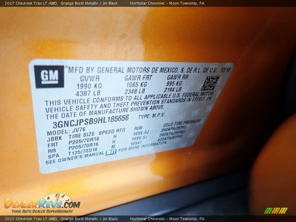 2017 Chevrolet Trax LT AWD Orange Burst Metallic / Jet Black Photo #28