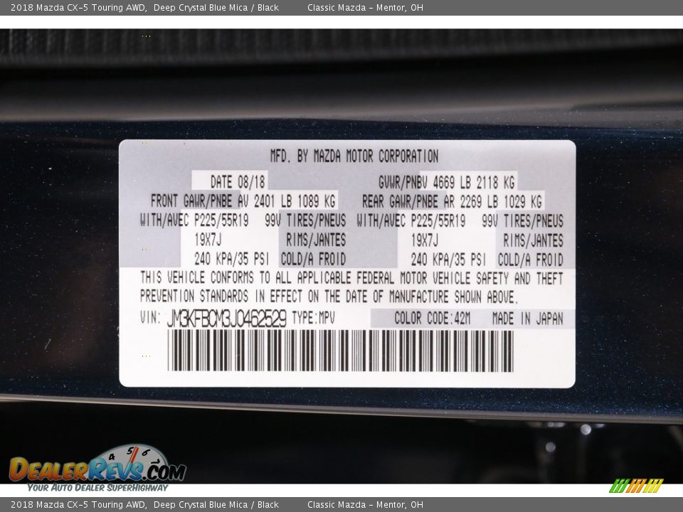 2018 Mazda CX-5 Touring AWD Deep Crystal Blue Mica / Black Photo #18