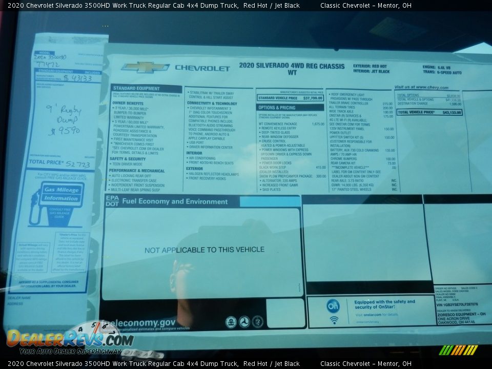 2020 Chevrolet Silverado 3500HD Work Truck Regular Cab 4x4 Dump Truck Red Hot / Jet Black Photo #9