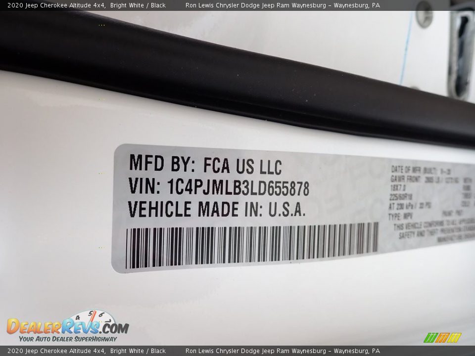 2020 Jeep Cherokee Altitude 4x4 Bright White / Black Photo #14