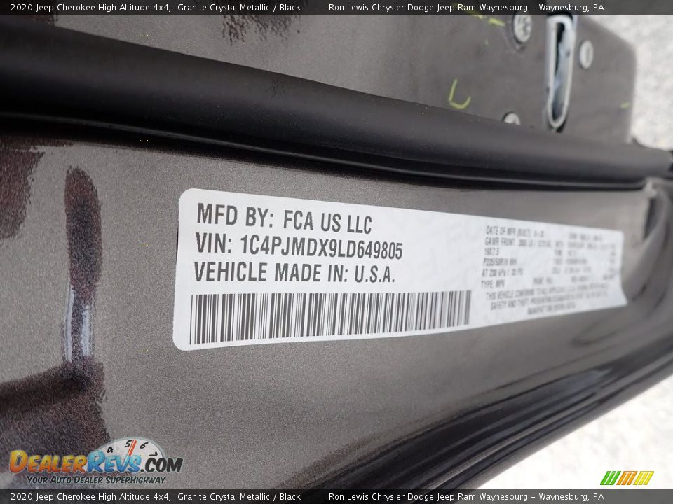 2020 Jeep Cherokee High Altitude 4x4 Granite Crystal Metallic / Black Photo #16