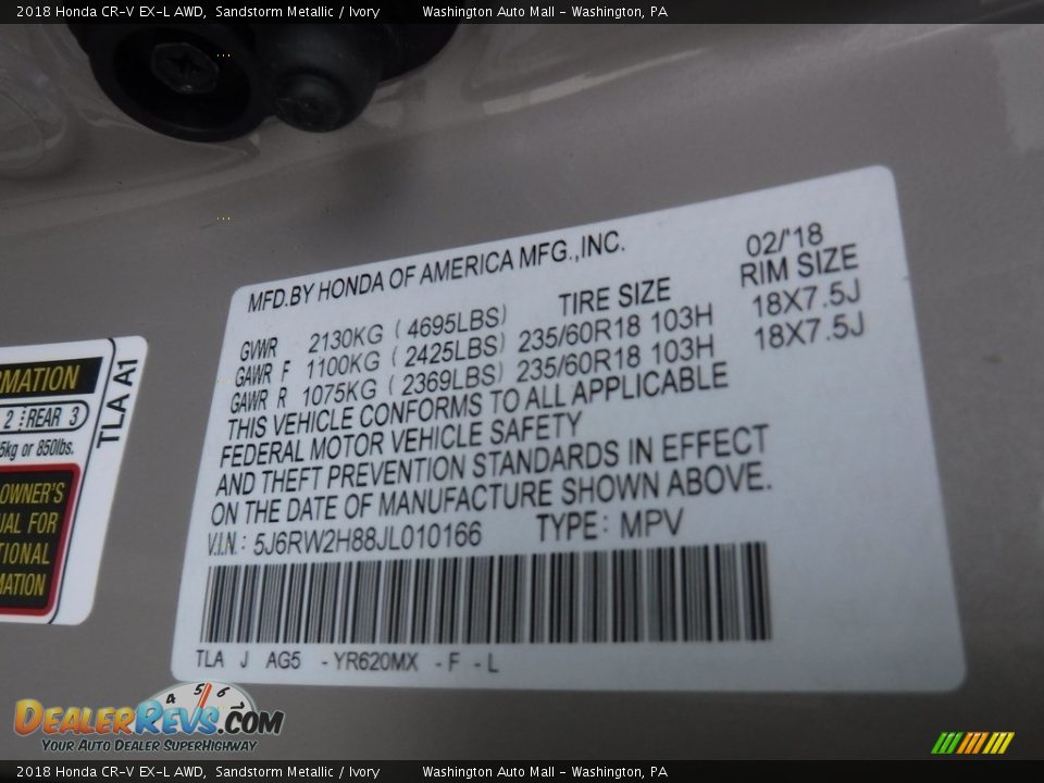 2018 Honda CR-V EX-L AWD Sandstorm Metallic / Ivory Photo #29