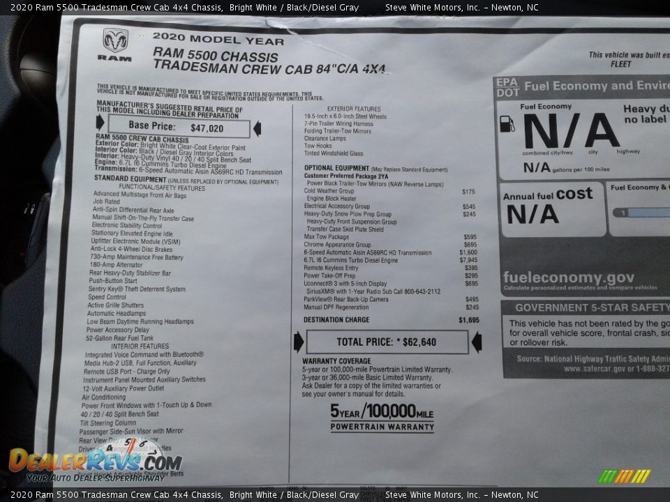2020 Ram 5500 Tradesman Crew Cab 4x4 Chassis Bright White / Black/Diesel Gray Photo #27