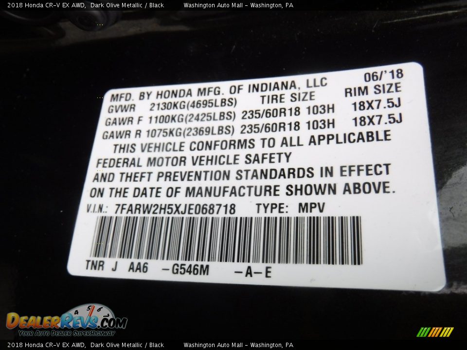 2018 Honda CR-V EX AWD Dark Olive Metallic / Black Photo #27