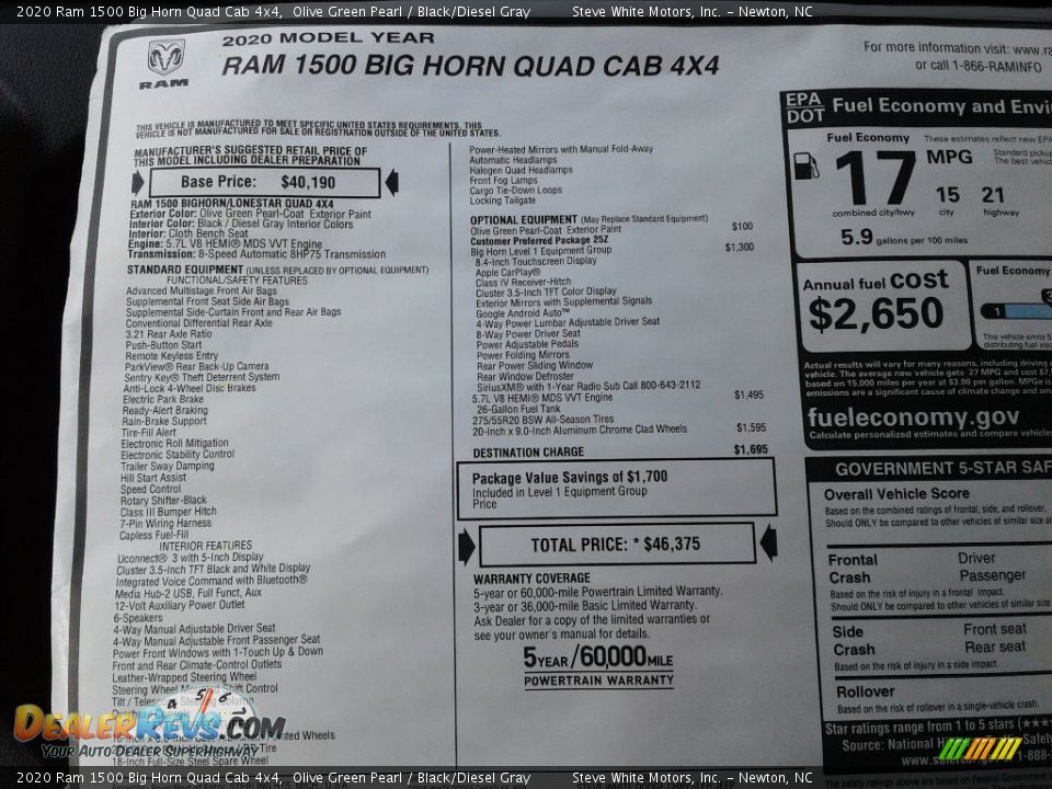 2020 Ram 1500 Big Horn Quad Cab 4x4 Olive Green Pearl / Black/Diesel Gray Photo #28