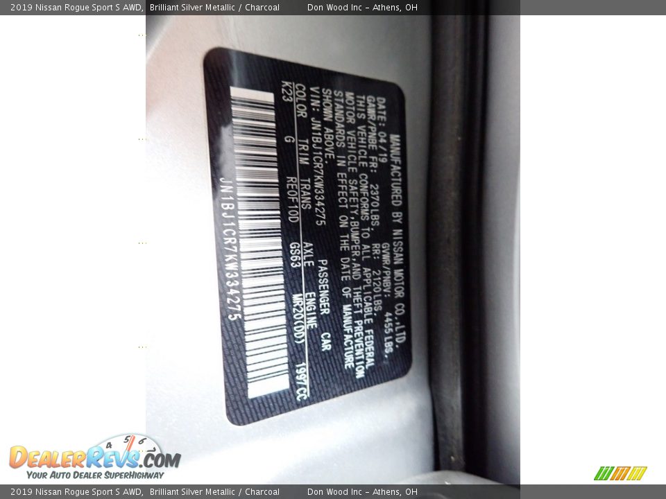 2019 Nissan Rogue Sport S AWD Brilliant Silver Metallic / Charcoal Photo #32