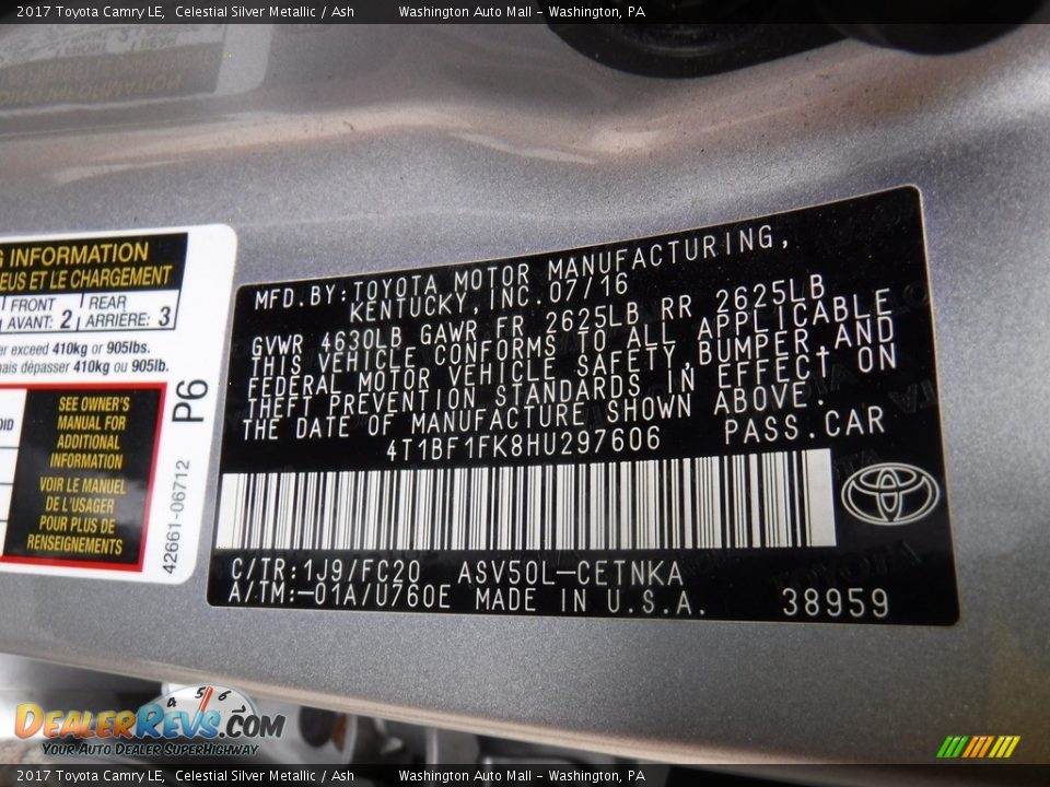 2017 Toyota Camry LE Celestial Silver Metallic / Ash Photo #26